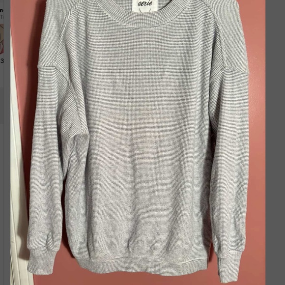 Aerie grey waffle knit crewneck sweatshirt - Picture 2 of 5